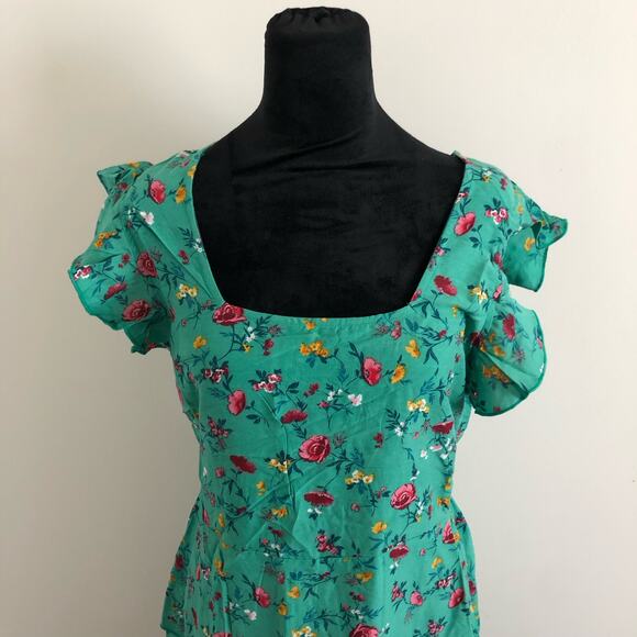 Lottie & Holly B.O.G Collective Green Floral Ruffle Dress Women's Size Large NWT - Picture 3 of 9
